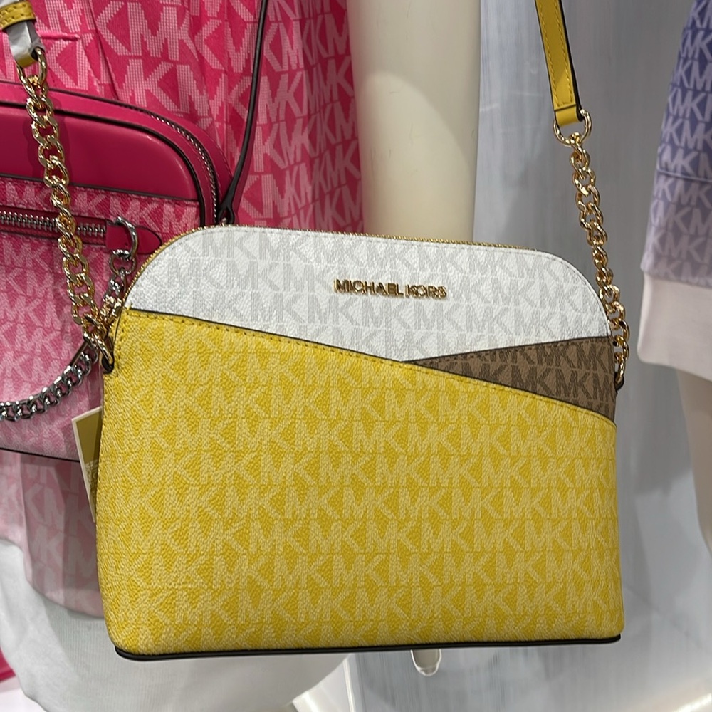 Michael Kors Jet Set Travel Medium Color-Block Signature Logo Dome Crossbody Bag - Picture 11 of 16